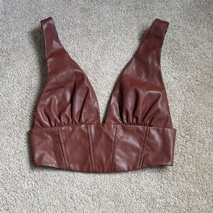 Cider Brown Faux Leather Deep V Cropped Tank Top Size XS
